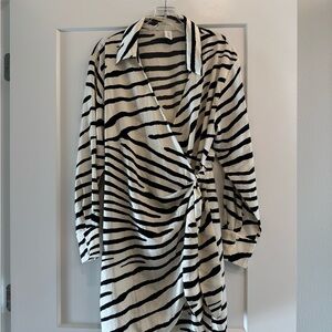 H&M Black and White Zebra-Print Wrap Dress